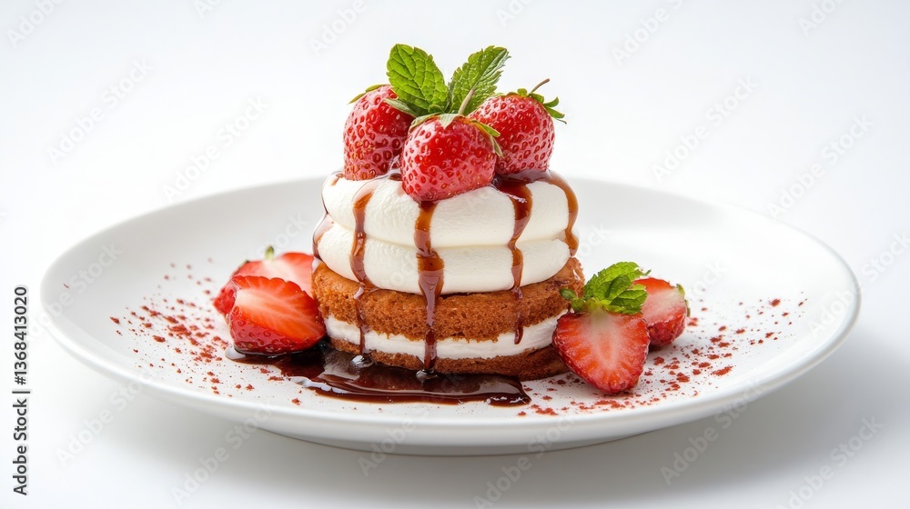 Delectable strawberry shortcake with chocolate drizzle Delectable strawberry shortcake with chocolate drizzle