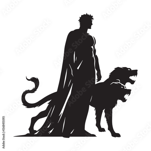 Ethereal Hades silhouette, standing in the shadows - Hades illustration - Hades vector - Greek god silhouette

