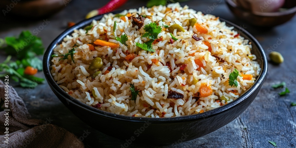 Rice and Vegetable Stir-fry with spices, suitable for a variety of cuisines. Rice and Vegetable Stir-fry with spices, suitable for a variety of cuisines.