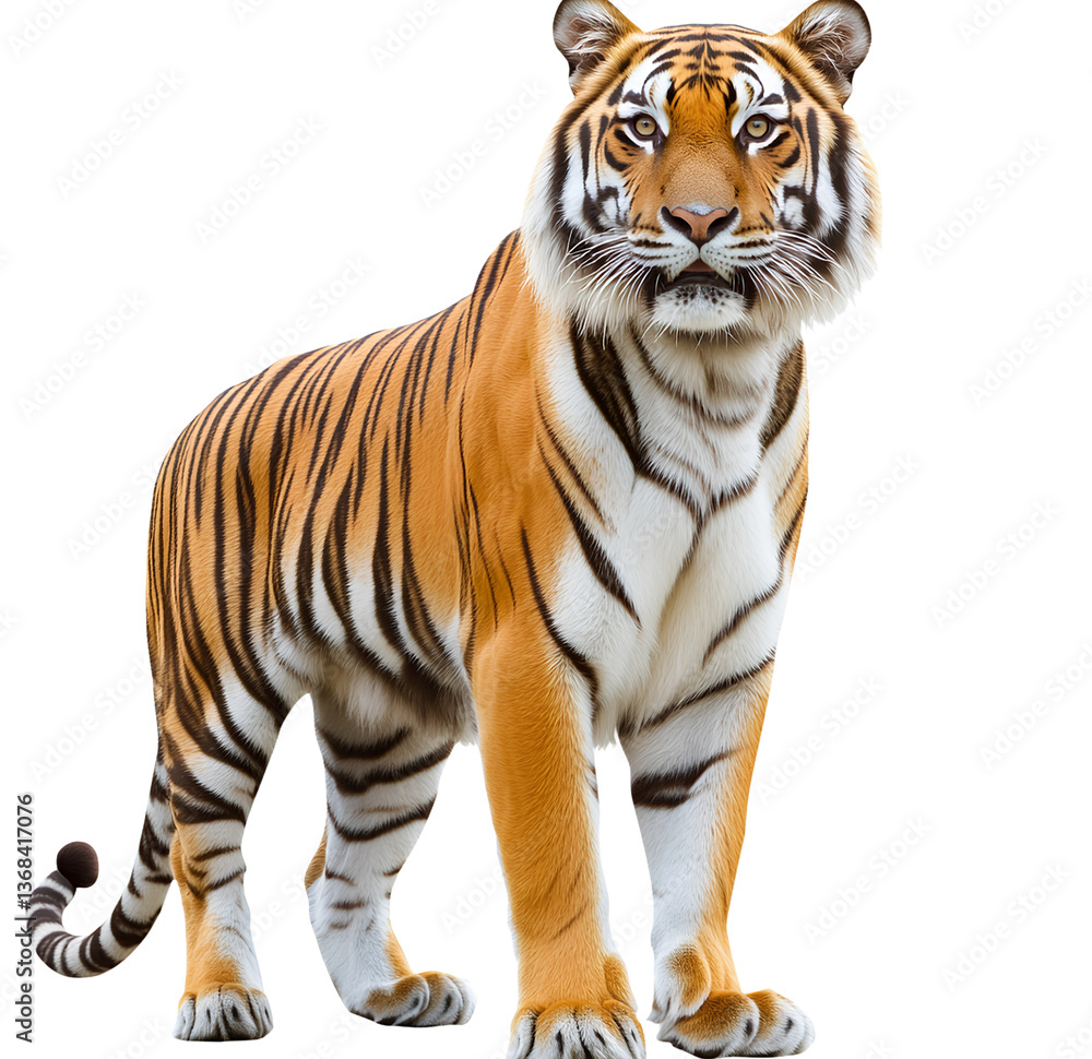 Fototapeta premium Full-body tiger, isolated on a transparent background, PNG