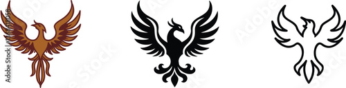 Phoenix Bird Designs Brown, Black, and Outline Styles