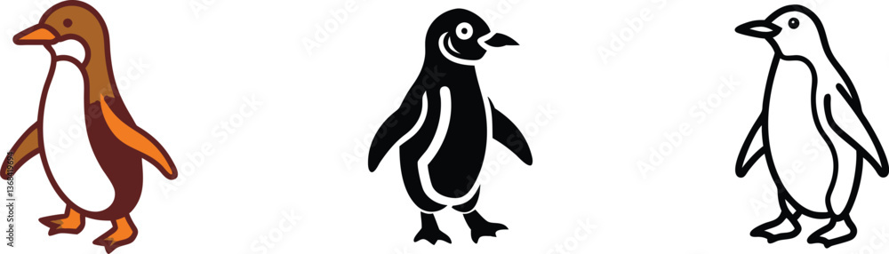 Fototapeta premium Penguin Illustrations Colorful, Black, White Line Art Designs