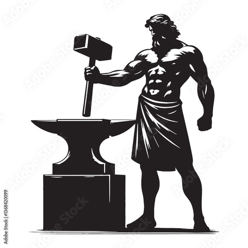 Legendary Hephaestus silhouette, creator of godly weapons - Hephaestus illustration - Hephaestus vector - Greek god silhouette

