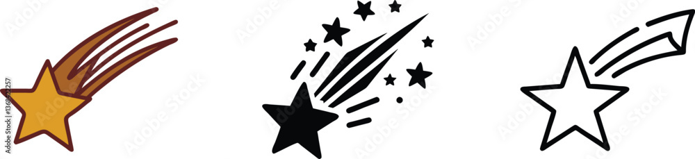 Obraz premium Shooting Stars Three Variations of Celestial Design Elements