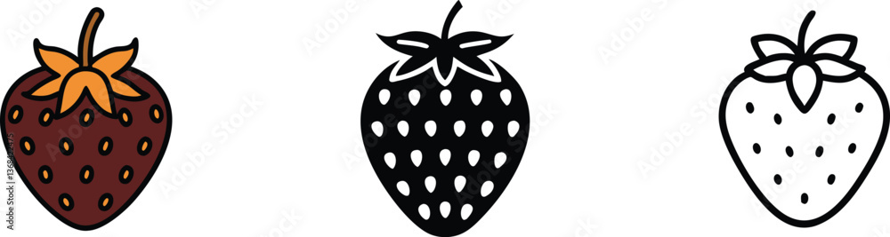 Obraz premium Three Strawberry vectors Brown, Black, and Outline Designs