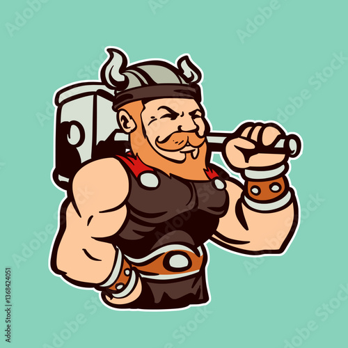 Strong Viking Warrior with Battle Hammer