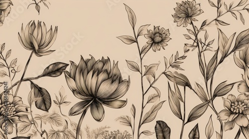 Wallpaper Mural Artistic botanical illustration with detailed flowers. Torontodigital.ca