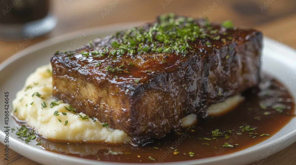 Juicy Braised Beef Short Rib with Creamy Mashed Potatoes and Rich Gravy Juicy Braised Beef Short Rib with Creamy Mashed Potatoes and Rich Gravy