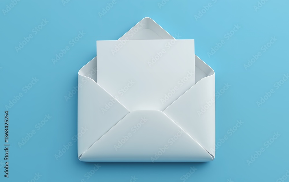 3D Open Envelope with Blank Letter for Communication and Message Concept 3D Open Envelope with Blank Letter for Communication and Message Concept