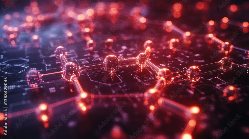 Fototapeta premium Abstract Network: Red glowing nodes and connections illustrating a digital network architecture