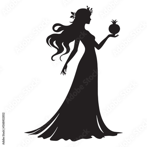Revered Persephone silhouette, embodying the cycles of life - Persephone illustration - Persephone vector - Greek goddess silhouette

