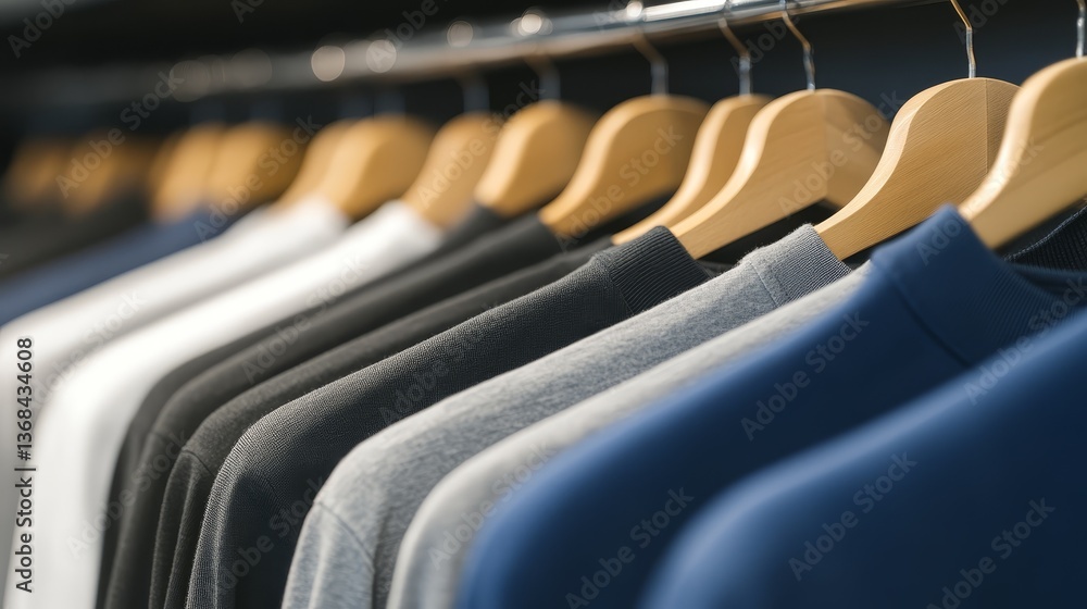 Stylish shirts on display, collection of fashionable apparel for every occasion Stylish shirts on display, collection of fashionable apparel for every occasion
