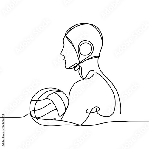 Water Polo Player Holding Ball - Line Drawing  