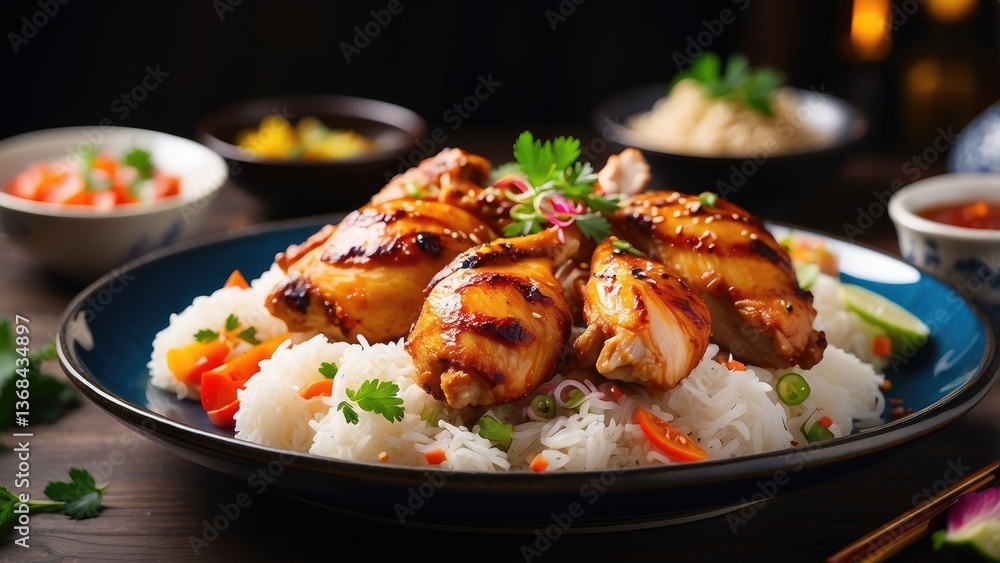 A close-up view of a black rectangular plate filled with crispy, A close-up view of a black rectangular plate filled with crispy,