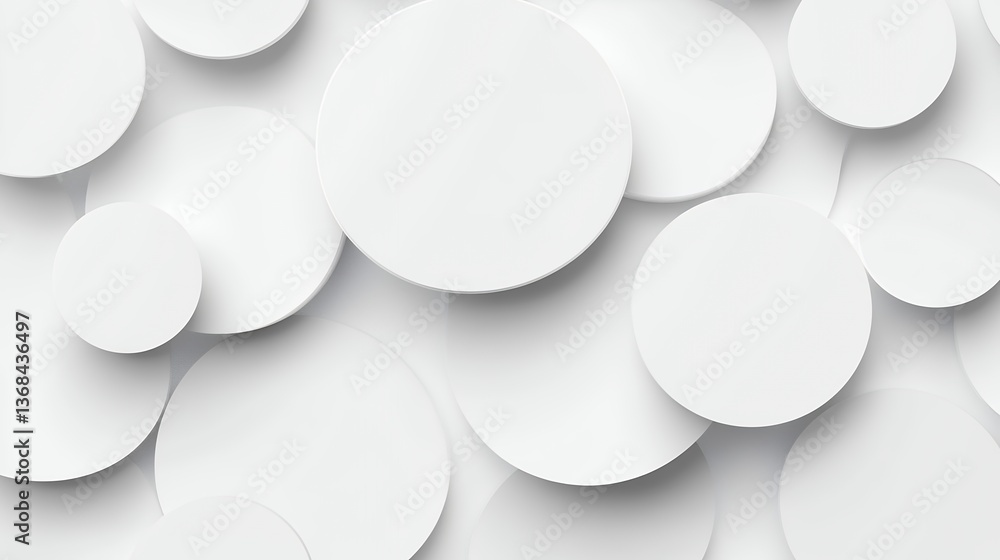 Abstract White Circle Shapes Overlapping with Shadows on a Clean White Background Abstract White Circle Shapes Overlapping with Shadows on a Clean White Background