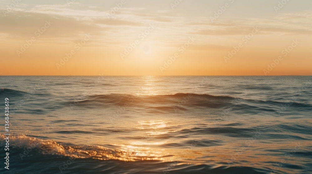 Fototapeta premium Sunset over calm ocean waves at golden hour