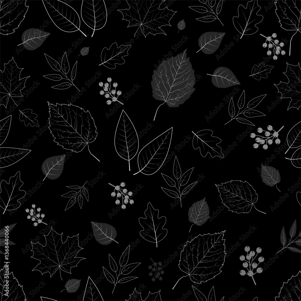 Vector seamless pattern with rows of leaves of different trees. Different shades Vector seamless pattern with rows of leaves of different trees. Different shades