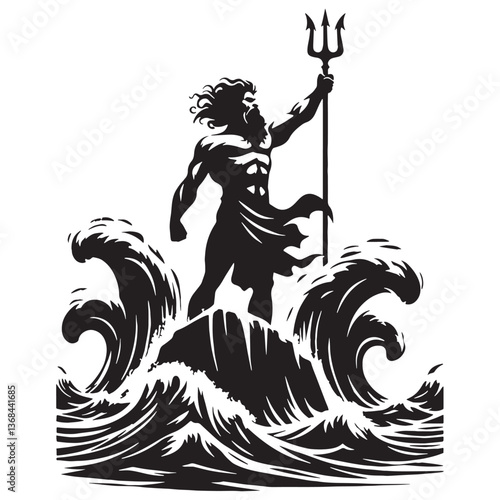 Storm-bringer Poseidon silhouette, controller of tempests - Poseidon illustration - Poseidon vector - Greek god silhouette

