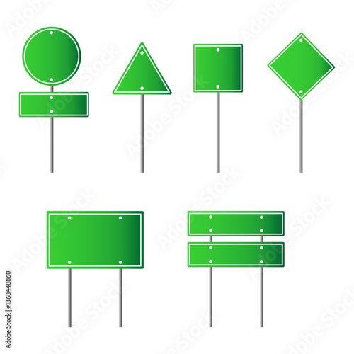 Green road signs. Blank traffic boards. Minimal street symbols. Vector illustration.