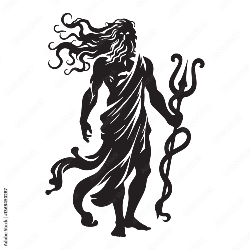 Fototapeta premium Powerful Zeus silhouette, master of lightning and thunder - Zeus illustration - Zeus vector - Greek god silhouette
