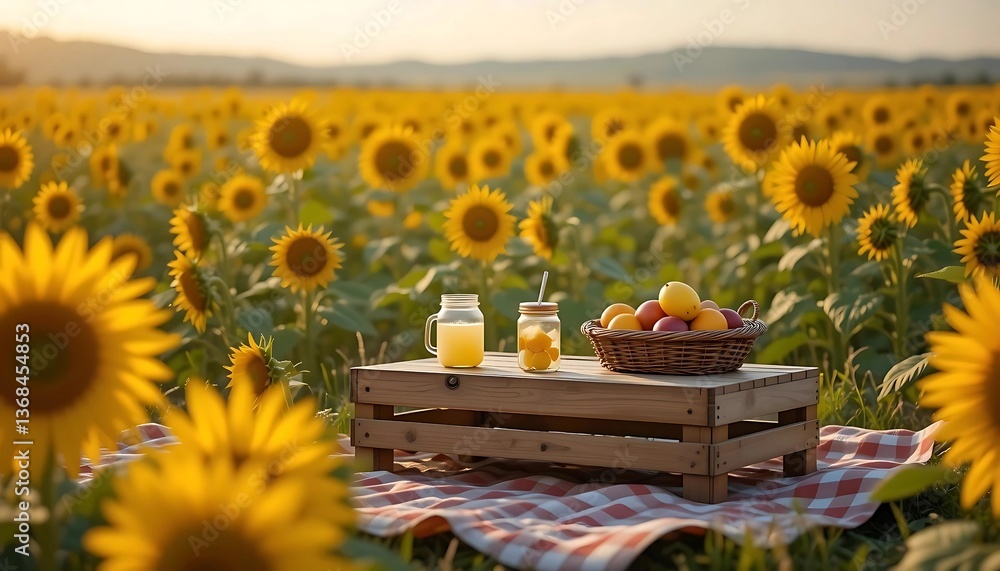 Fototapeta premium Sunny Picnic in a Sunflower Field