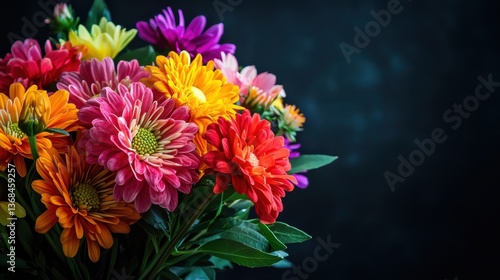 Wallpaper Mural Beautiful bunch of colorful flowers on black background. Torontodigital.ca