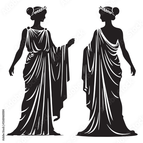 Timeless Greek Toga silhouette, preserved in history and myth - Greek Toga illustration - Greek Toga vector - Ancient Greek silhouette - Greek dresses silhouette


