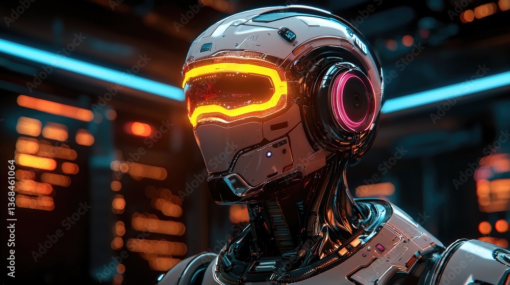Futuristic AI Robot with Neon Lights in a High-Tech Environment for Language Model Analysis Futuristic AI Robot with Neon Lights in a High-Tech Environment for Language Model Analysis