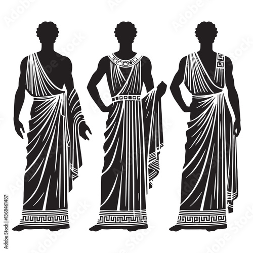 Elegant Greek Toga silhouette, a timeless symbol of antiquity - Greek Toga illustration - Greek Toga vector - Ancient Greek silhouette - Greek dresses silhouette

