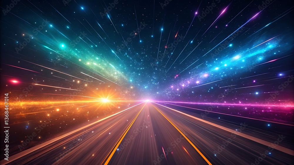 Obraz premium Glowing light trails streak through the dark night sky, a bright motion of energy