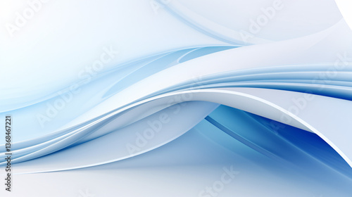 Abstract blue shapes on a white background, creating curves and waves, ideal for high-tech presentations.

