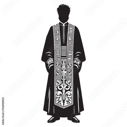 Devout Greek Priest Robe silhouette, an attire of deep faith - Greek Priest Robe illustration - Greek Priest Robe vector - Ancient Greek silhouette - Greek dresses silhouette

