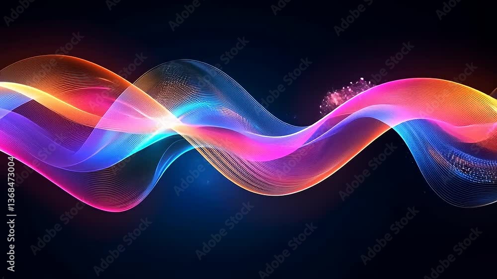Vibrant abstract wave design with colorful light trails on a dark background. Vibrant abstract wave design with colorful light trails on a dark background.
