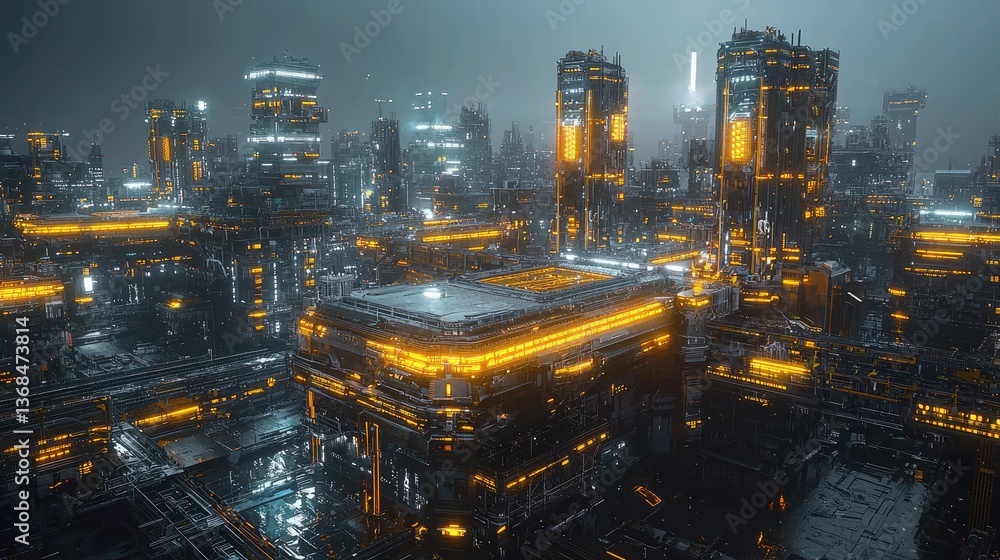 Fototapeta premium Futuristic Urban Landscape with Neon Lights and High-Tech Architecture at Night