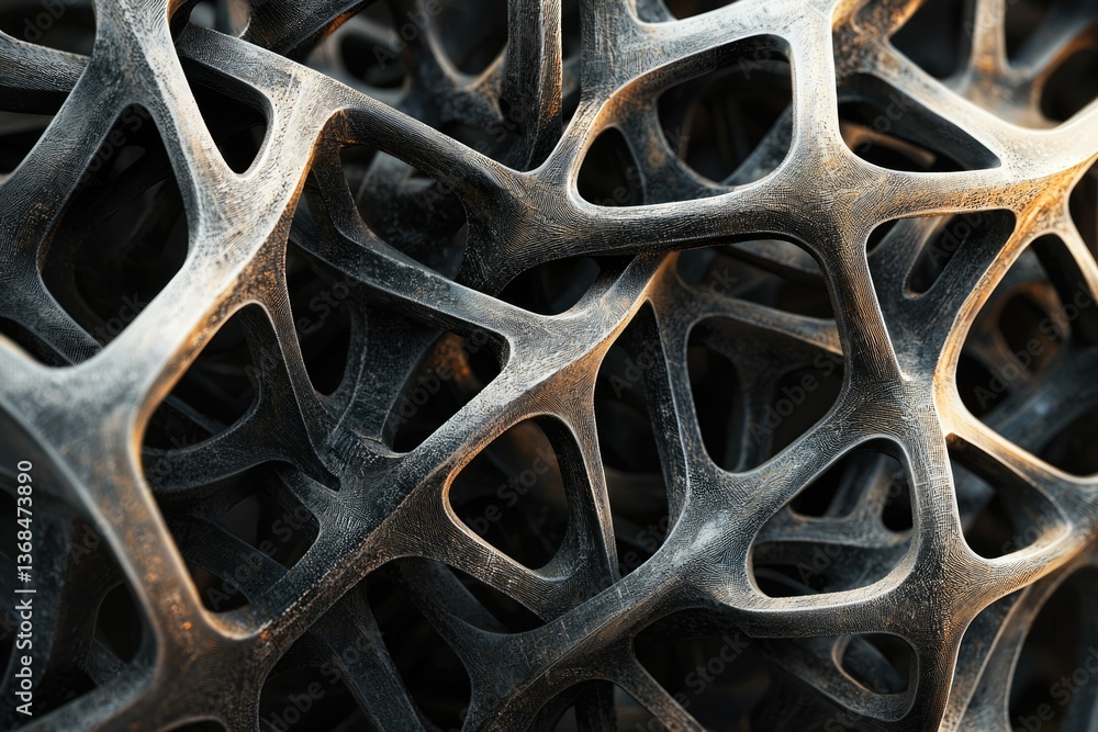 A close-up showcases a complex, interconnected network of dark, textured structures with organic shapes, resembling a futuristic architectural material. A close-up showcases a complex, interconnected network of dark, textured structures with organic shapes, resembling a futuristic architectural material.