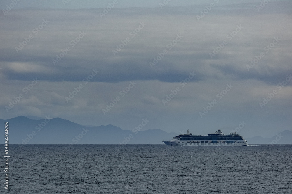 Fototapeta premium Modern family cruiseship cruise ship liner Brilliance cruising Inside Passage towards Alaska northbound to Last Frontier Glacier and Nature adventure vacation holiday