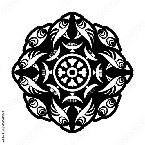 A glyph style icon of fish abundance symbol