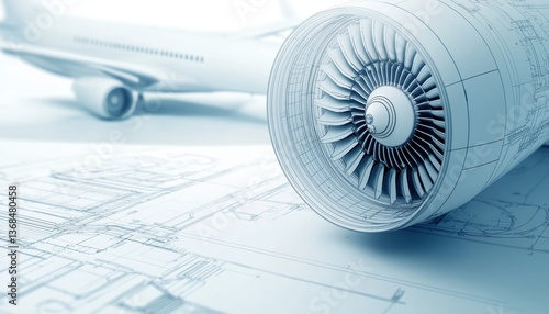 High-resolution technical drawing of an airplane jet engine, displaying structural details and aerospace technology advancements