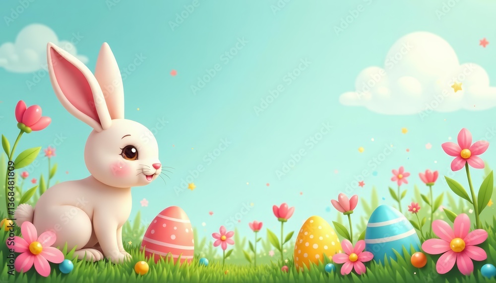 Whimsical Easter-themed design with cute bunnies and flowers, bunnies, decorative, pattern Whimsical Easter-themed design with cute bunnies and flowers, bunnies, decorative, pattern