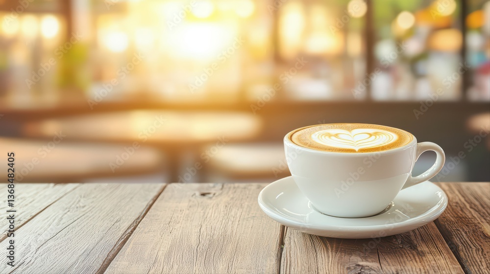 Obraz premium Coffee cup with heart latte art on wooden table