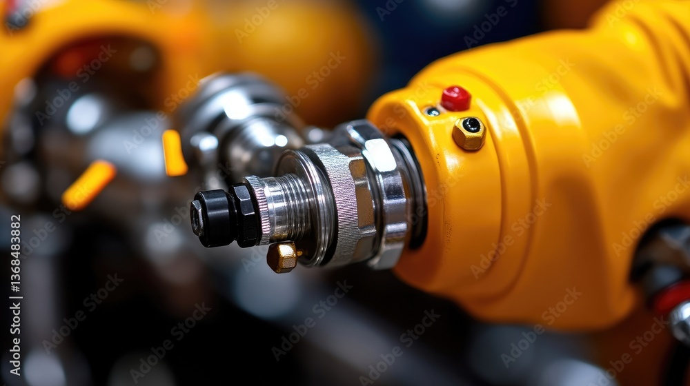 Close-up of a robotic arm's intricate joint mechanism. Precisely engineered components and connections are highlighted Close-up of a robotic arm's intricate joint mechanism. Precisely engineered components and connections are highlighted