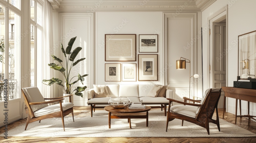 Fototapeta premium Sophisticated Living Room Interior with Natural Light Comfortable Seating Modern Design and Elegant Decor