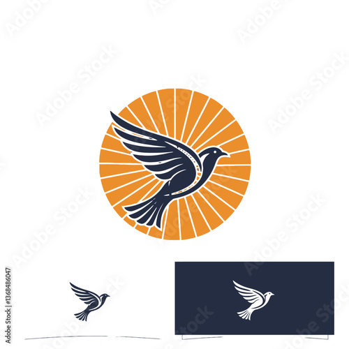 Dove in Flight with Sunburst - Logo Design