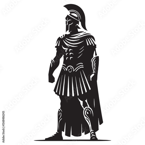 Elite Greek Warrior Attire silhouette, embodying discipline and battle tactics - Greek Warrior Attire illustration - Greek Warrior Attire vector - Ancient Greek silhouette - Greek armor silhouette

