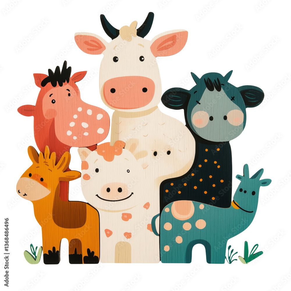Obraz premium Cute farm animals on a transparent background children’s art colorful design playful environment creative concept