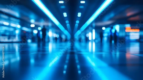 Wallpaper Mural Blurred futuristic spaceport terminal with passengers in the background Torontodigital.ca