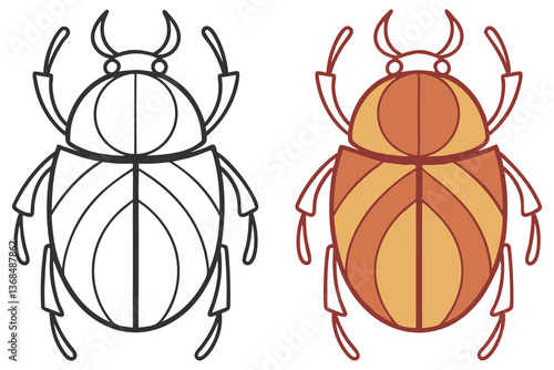 Scarab Beetles with Outlines and Earth Tone Color, Detailed Design