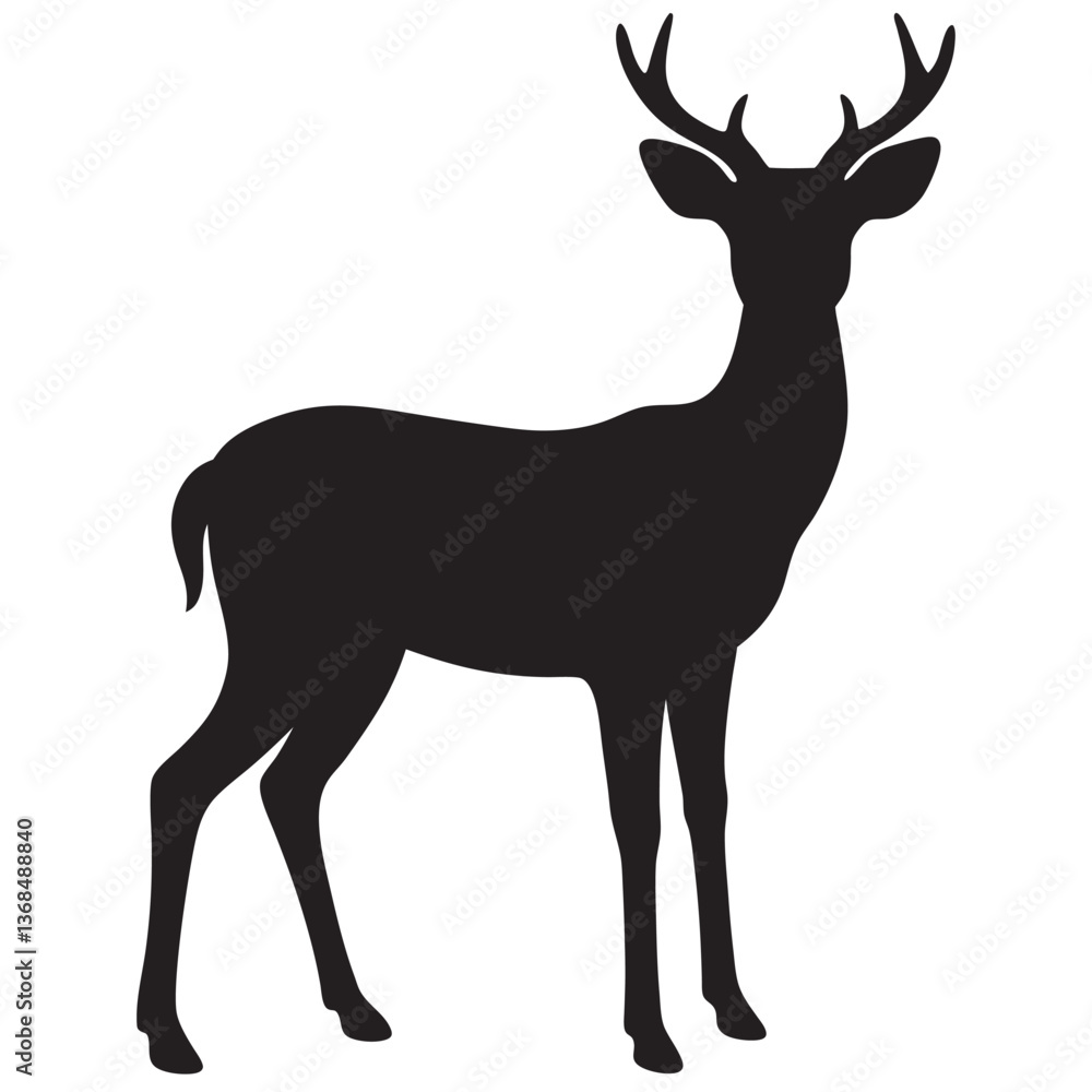 A black silhoutte deer on a isoleted white background A black silhoutte deer on a isoleted white background