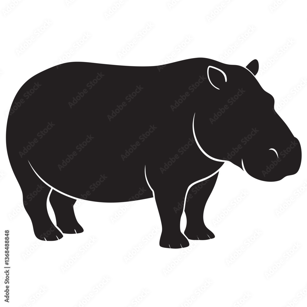 Obraz premium A black silhoutte hippopotamus on a isoleted white background