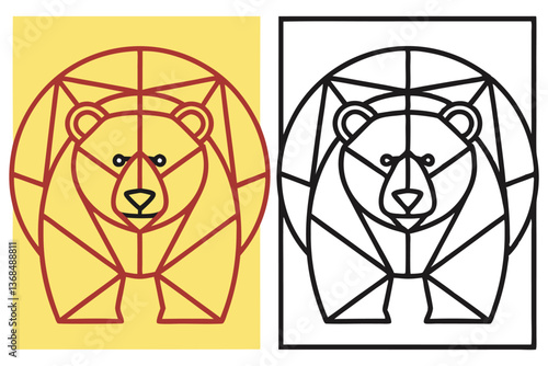 Geometric Bear Modern Line Art on Yellow and Transparent Background Design